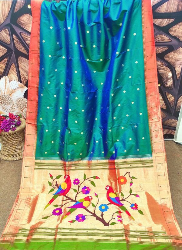 peacock and parrot border paithani - Image 4