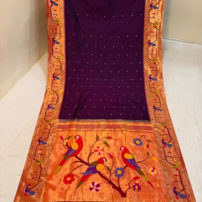 Peacock & parrot border paithani